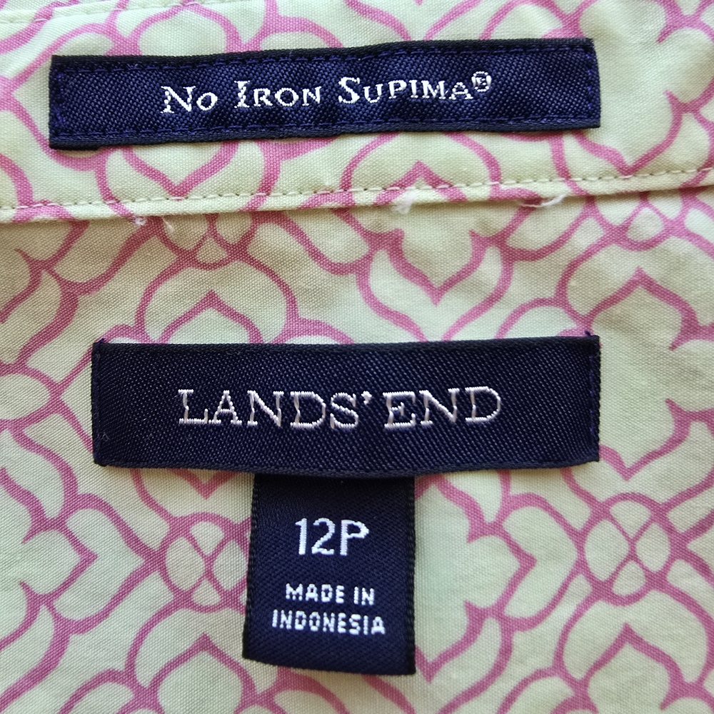 Lands' End Blouse - Pink Pale Yellow Pattern Baumwolle No Iron Supima Size 12 P - Picture 3 of 12